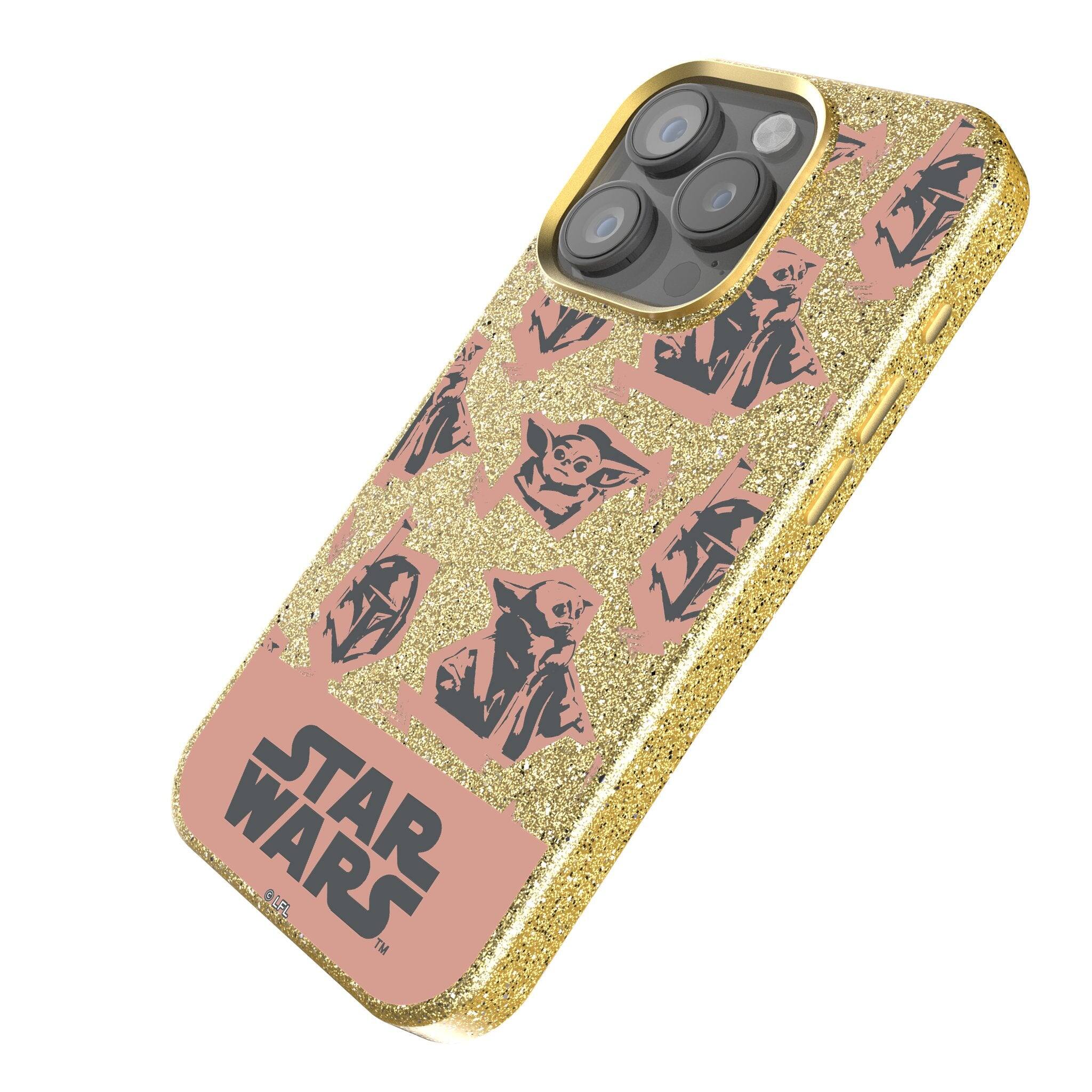 Keyscaper Star Wars: The Mandalorian Pattern Gold Bling Phone Case