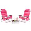 Front. Costway - Costway 2-Pack Folding Backpack Beach Chair Table Set 5-Position Outdoor Reclining Chair - Hot Pink.