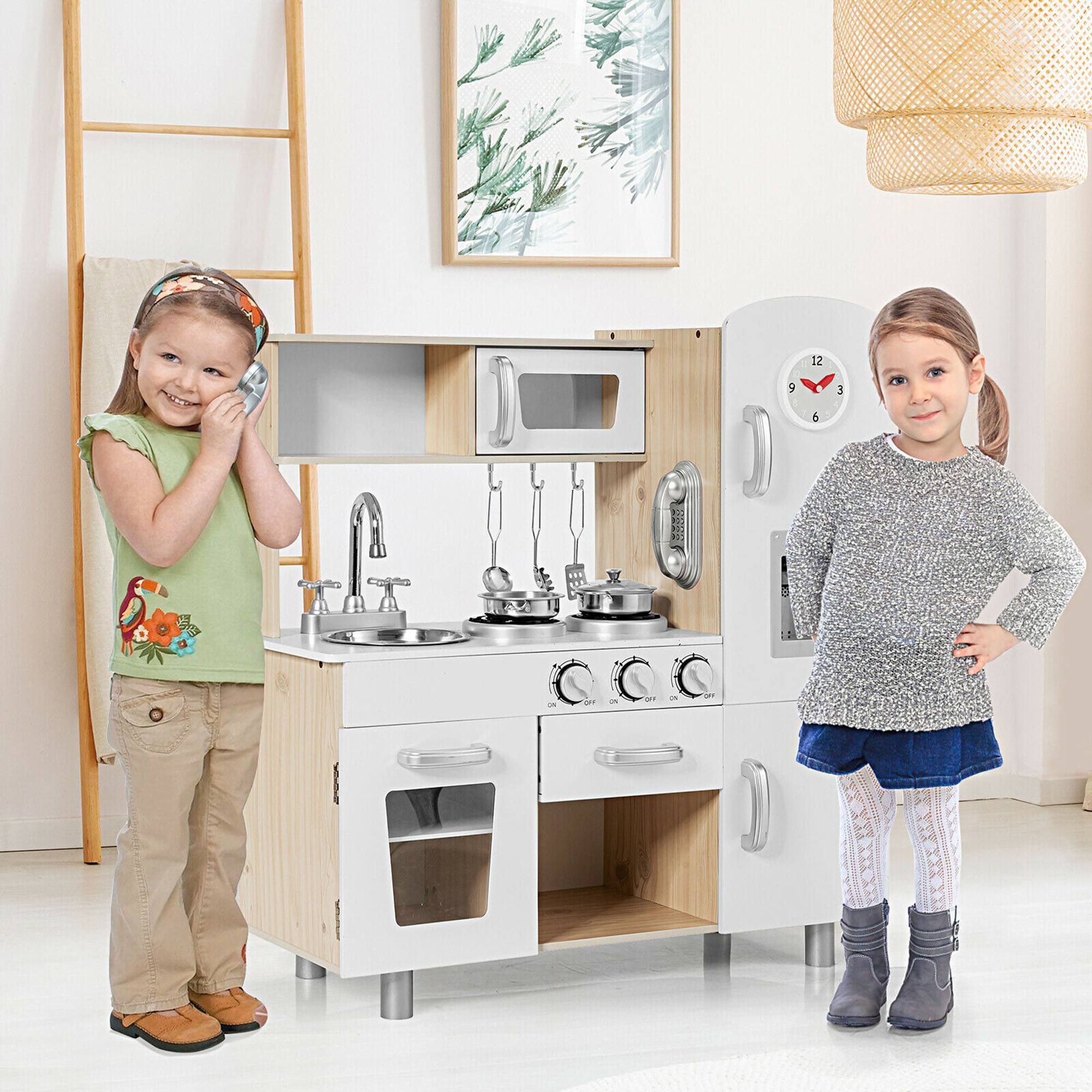 Alt View 3. Costway - Costway Vintage Play Kitchen Pretend Kids Cooking Playset Toys w/Water Dispense - Multicolor.