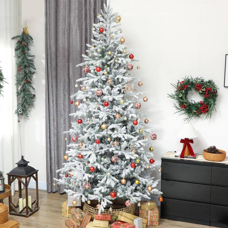 Alt View 2. PULUZ - 9 ft Artificial Frosted Christmas Tree with Realistic Branches, Wide Full Spruce, Hinged Xmas Tree, Easy Assembly - Green.