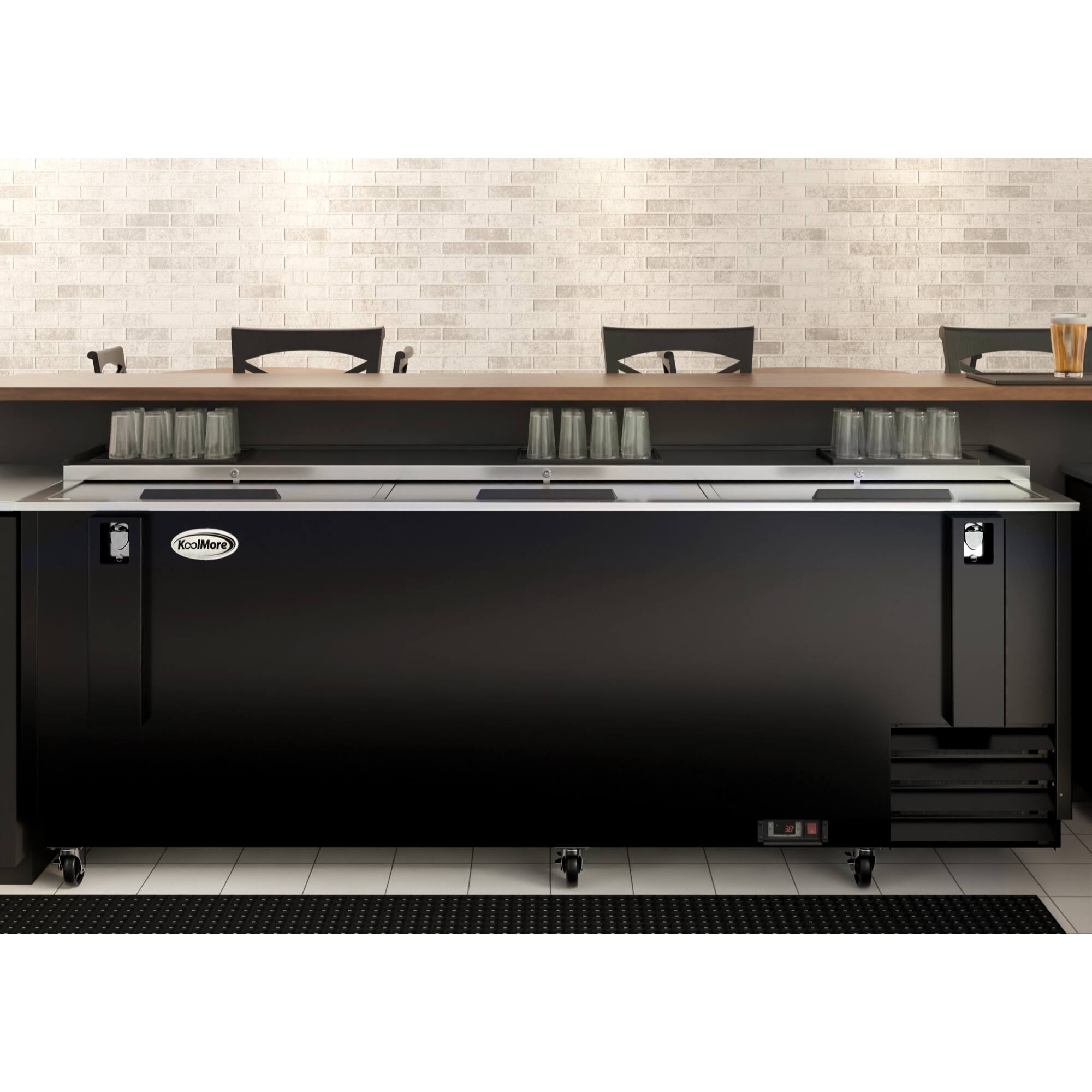 Back. Koolmore - 95 in. Commercial Bottle Cooler in Black with Built-In Opener, ETL Listed, 30 cu. ft. (KM-BOC95-BK) - Black painted steel.