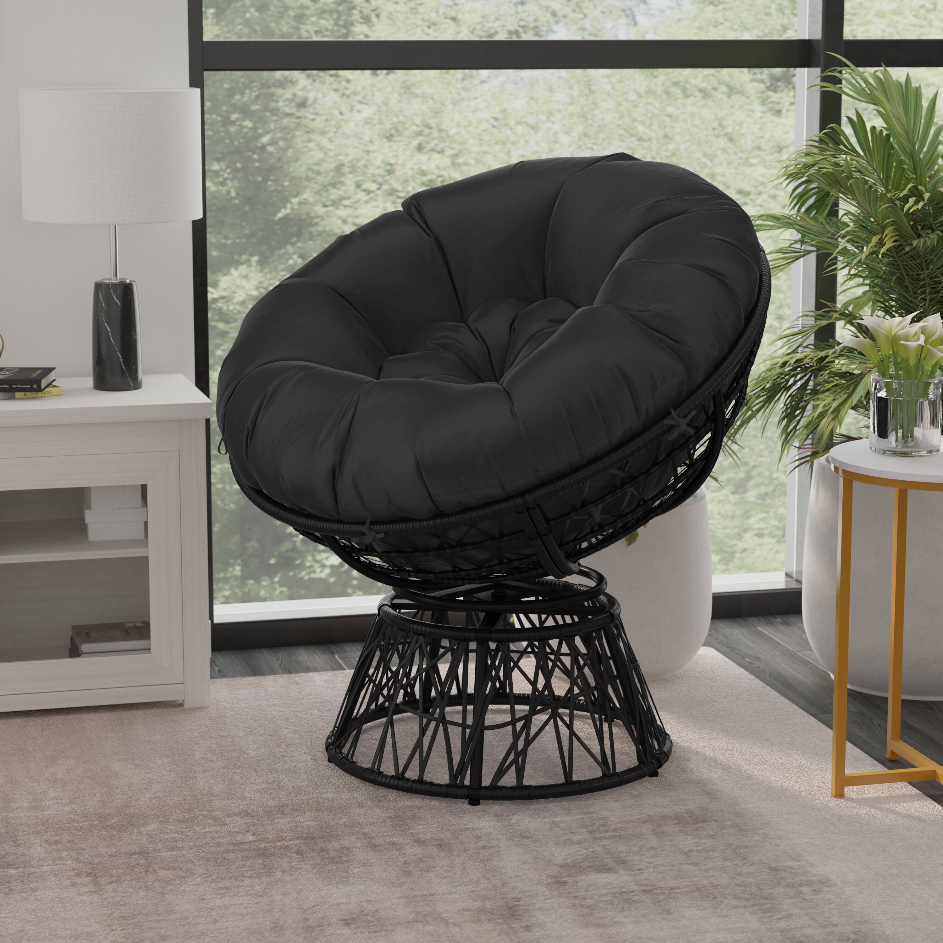 Alt View 4. Emma + Oliver - Swivel Patio Chair with Cushion - Black Cushion/Black Frame.