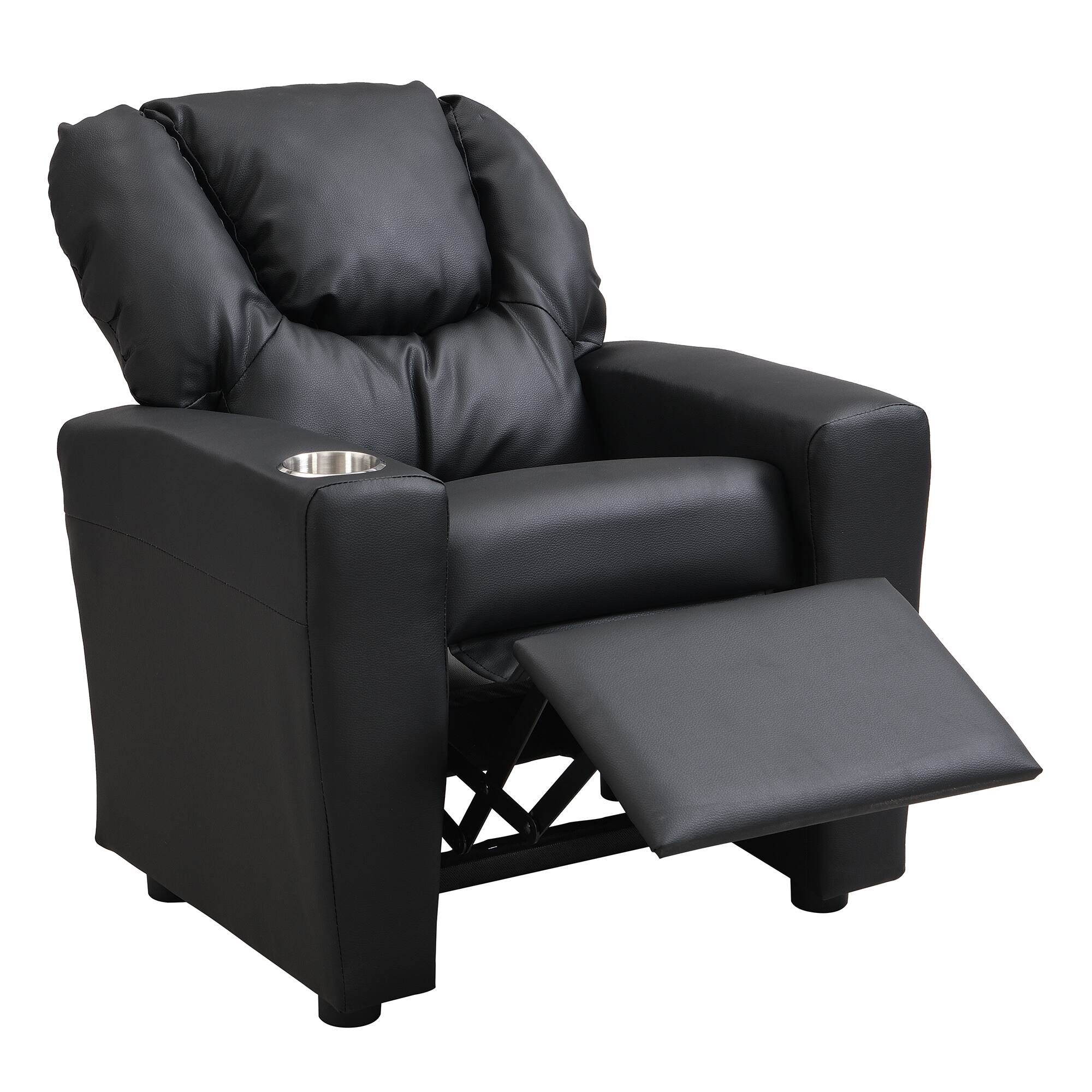Alt View 5. GOODSILO - Kids Recliner Chair - Deluxe Children's Single Sofa with Cup Holder, Ergonomic Design - Black.