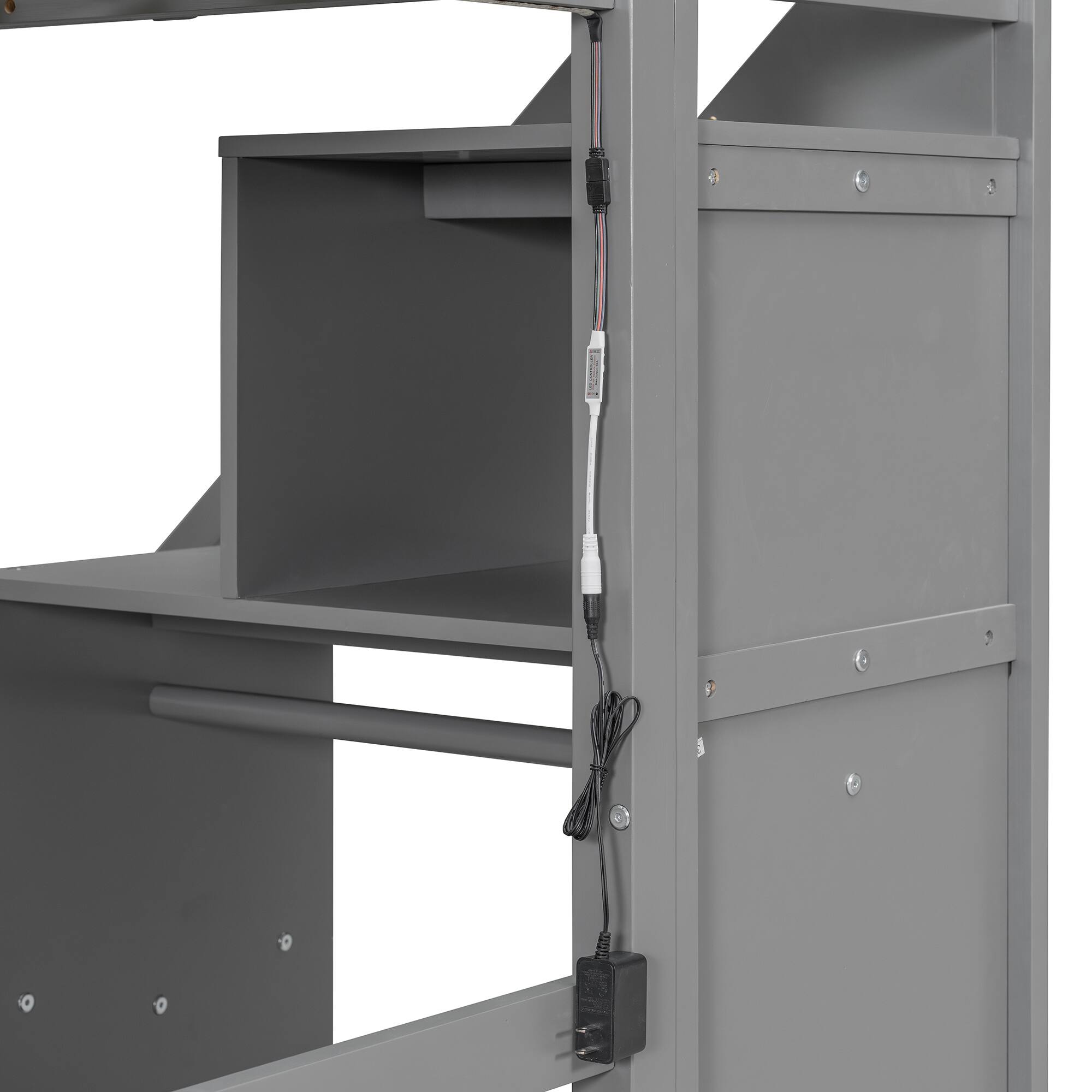 Alt View 4. Anysun - Twin Size Loft Bed with Two Chest of Drawers, Desk and Light Strip - Gray.