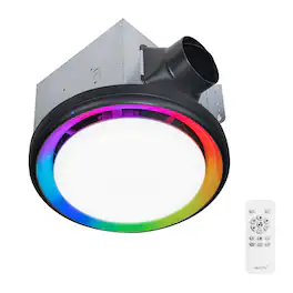 Akicon - RGB2 110 CFM 1.5 Sone Ceiling Bathroom Exhaust Fan with Dimmable and RGB Light, Remote, Humidity Sensor, Round - Black