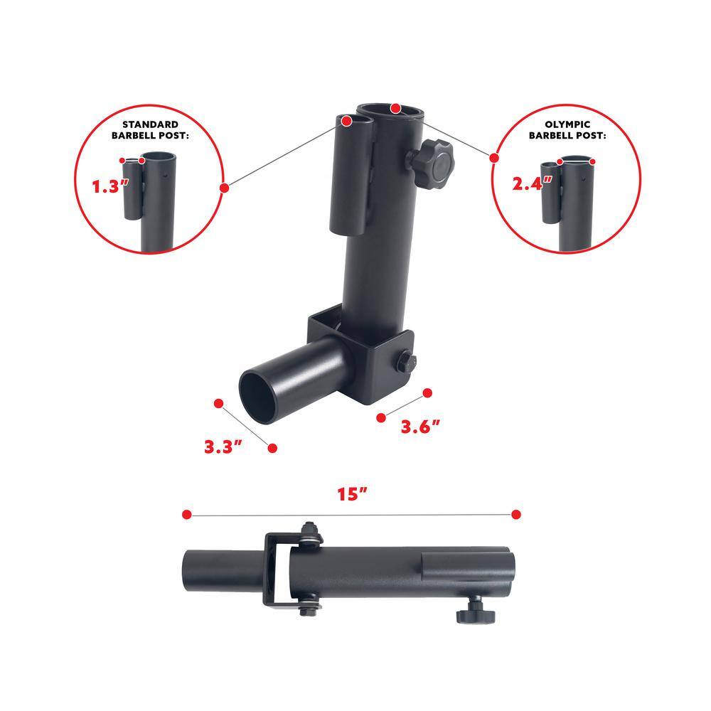 STANDARD BARBELL POST: 1.3"  
OLYMPIC BARBELL POST: 2.4"  
3.3"  
3.6"  
15"
