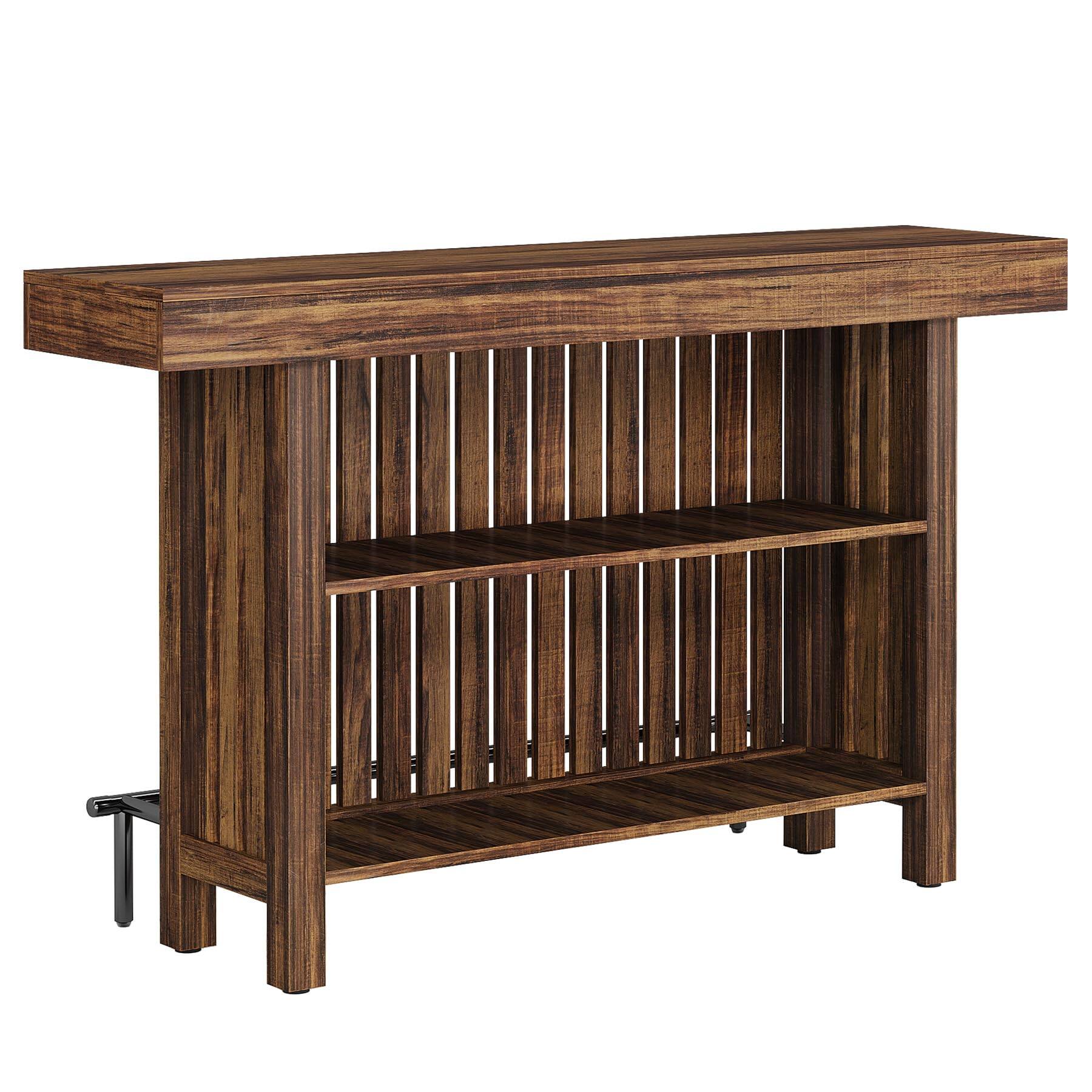 Alt View 5. Tribesigns - 63-Inch Bar Table with Footrest and 2-Tier Storage Shelves for Kitchen or Home Bar - Rustic Brown.