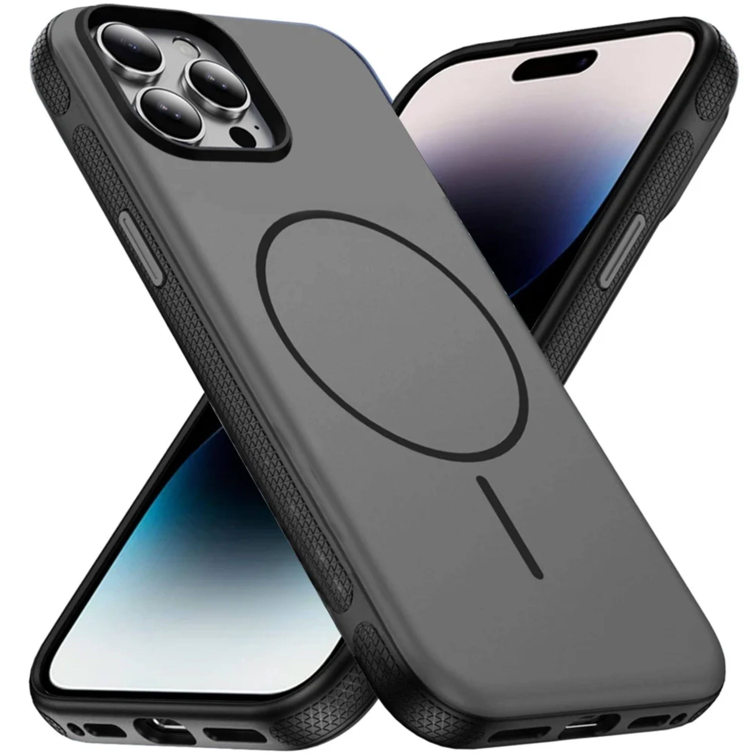 Angle. Kitcheniva - Rugged Side Grip And Magnetic Circle Case For iPhone 14 Pro Max Black - Black.