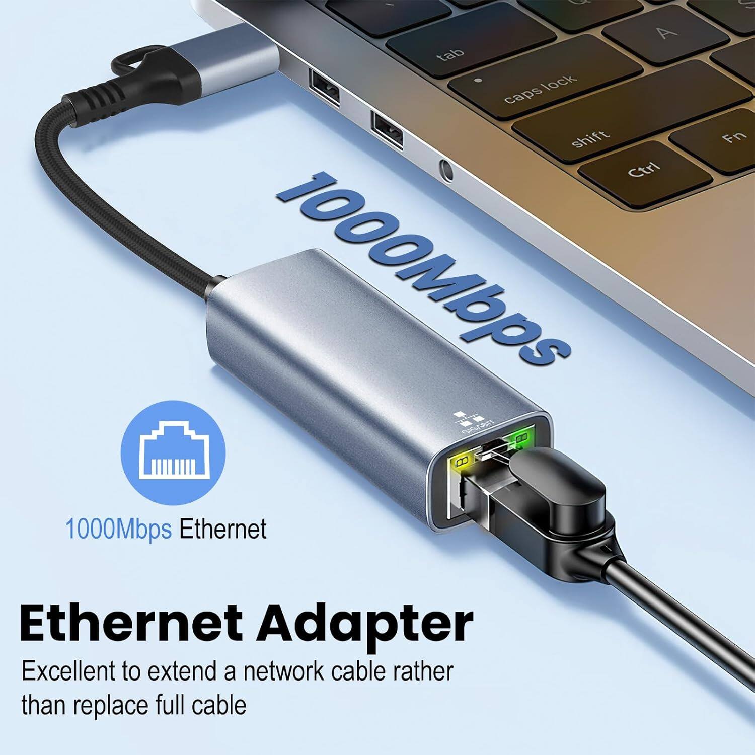 A tab lock caps shift Ctrl 1000Mbps SRERT 8 B 1000Mbps Ethernet C Fn Ethernet Adapter Excellent to extend a network cable rather than replace full cable