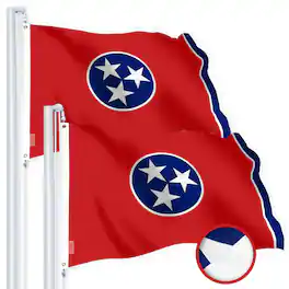 G128 - 2-Pack Tennessee State Flag, 1 x 1.5 ft, Embroidered 220GSM Spun Polyester with Brass Grommets - Assorted Colors