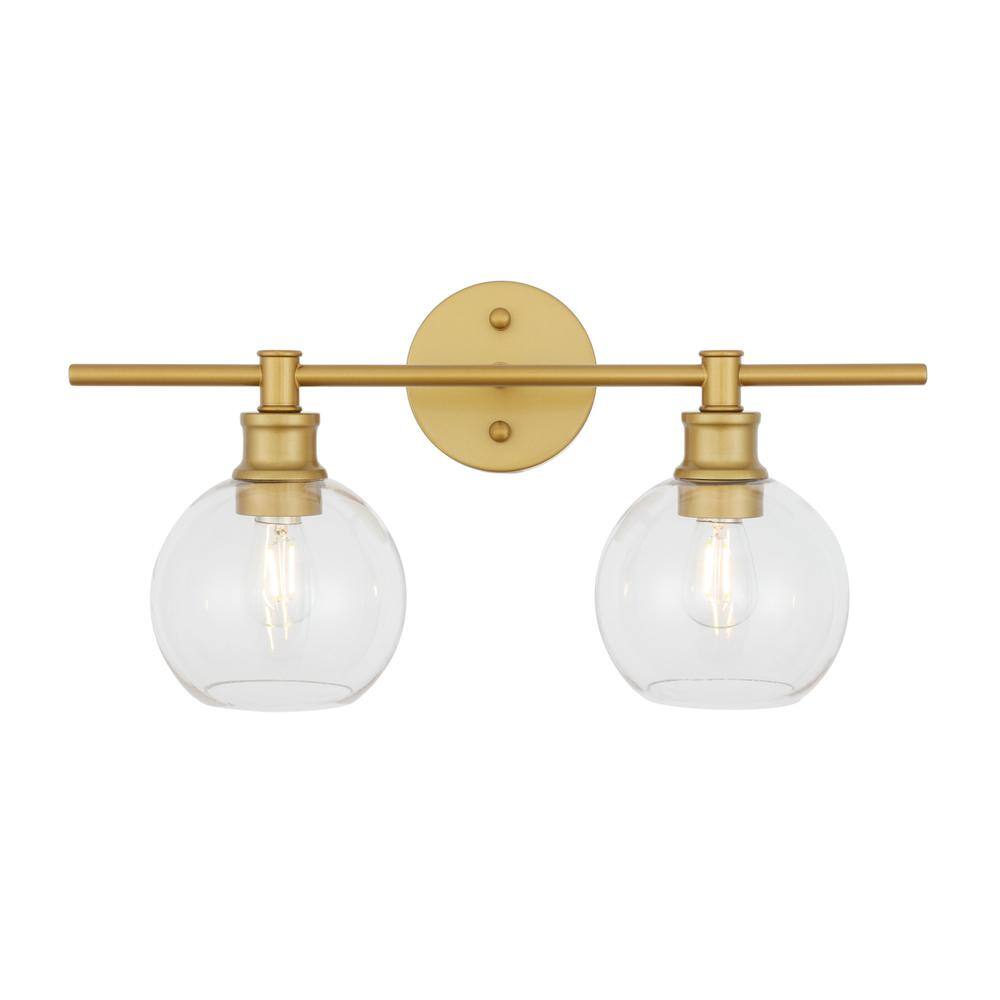 Alt View 2. Living District - Collier 2 light Brass and Clear glass Wall sconce - Brass And Clear Glass.