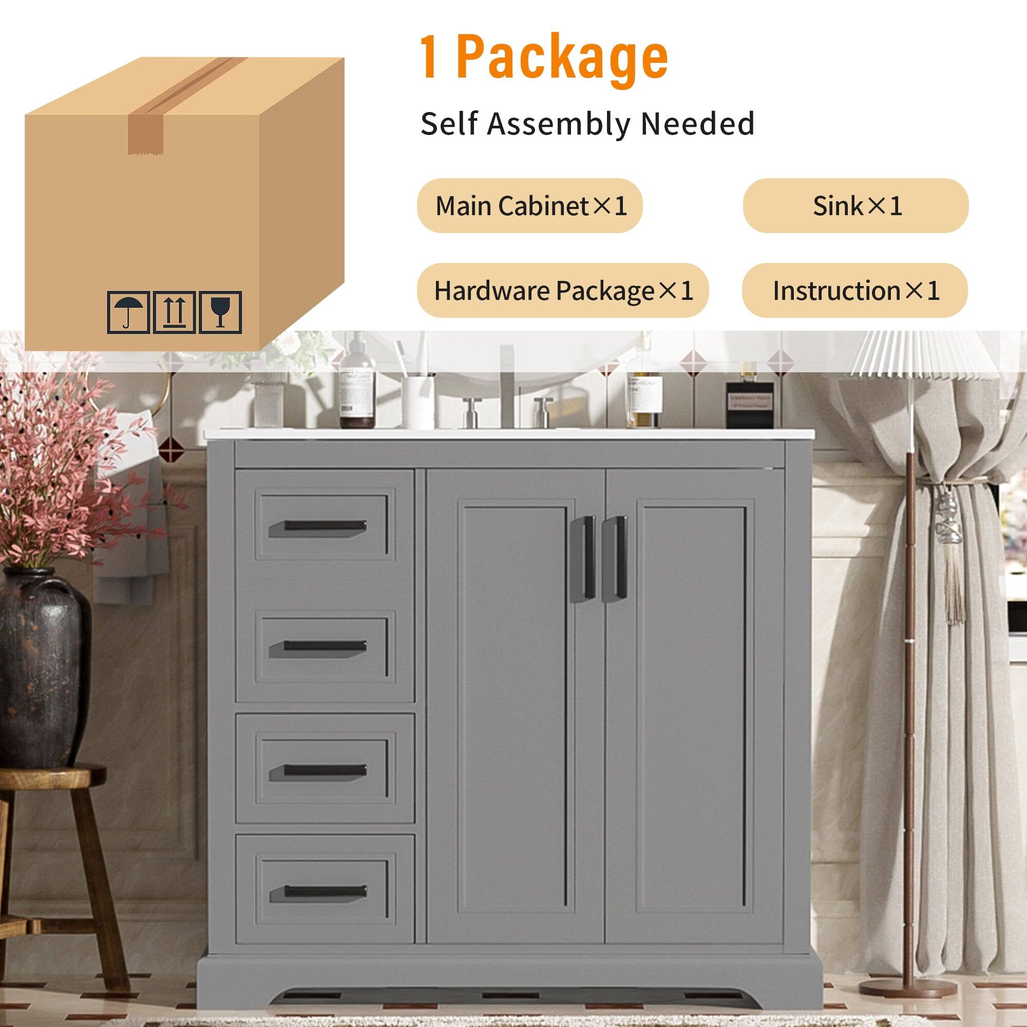 1 Package  
Self Assembly Needed  

Main Cabinet x1  
Sink x1  
Hardware Package x1  
Instruction x1