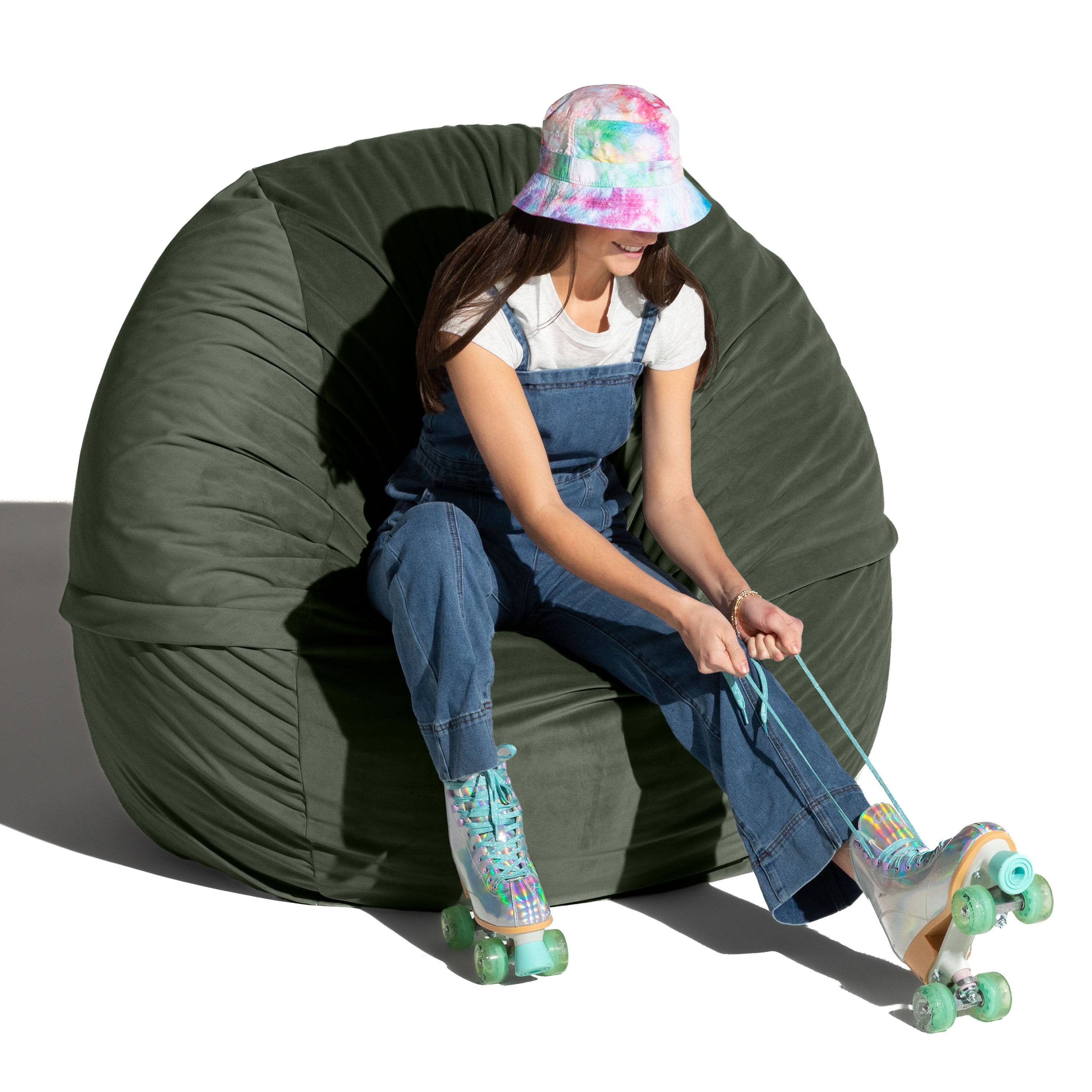 Angle. Jaxx - Jaxx 5 Foot Saxx - Large Round Bean Bag Chair for Adults - Lush Velvet Green - Lush Velvet Green.