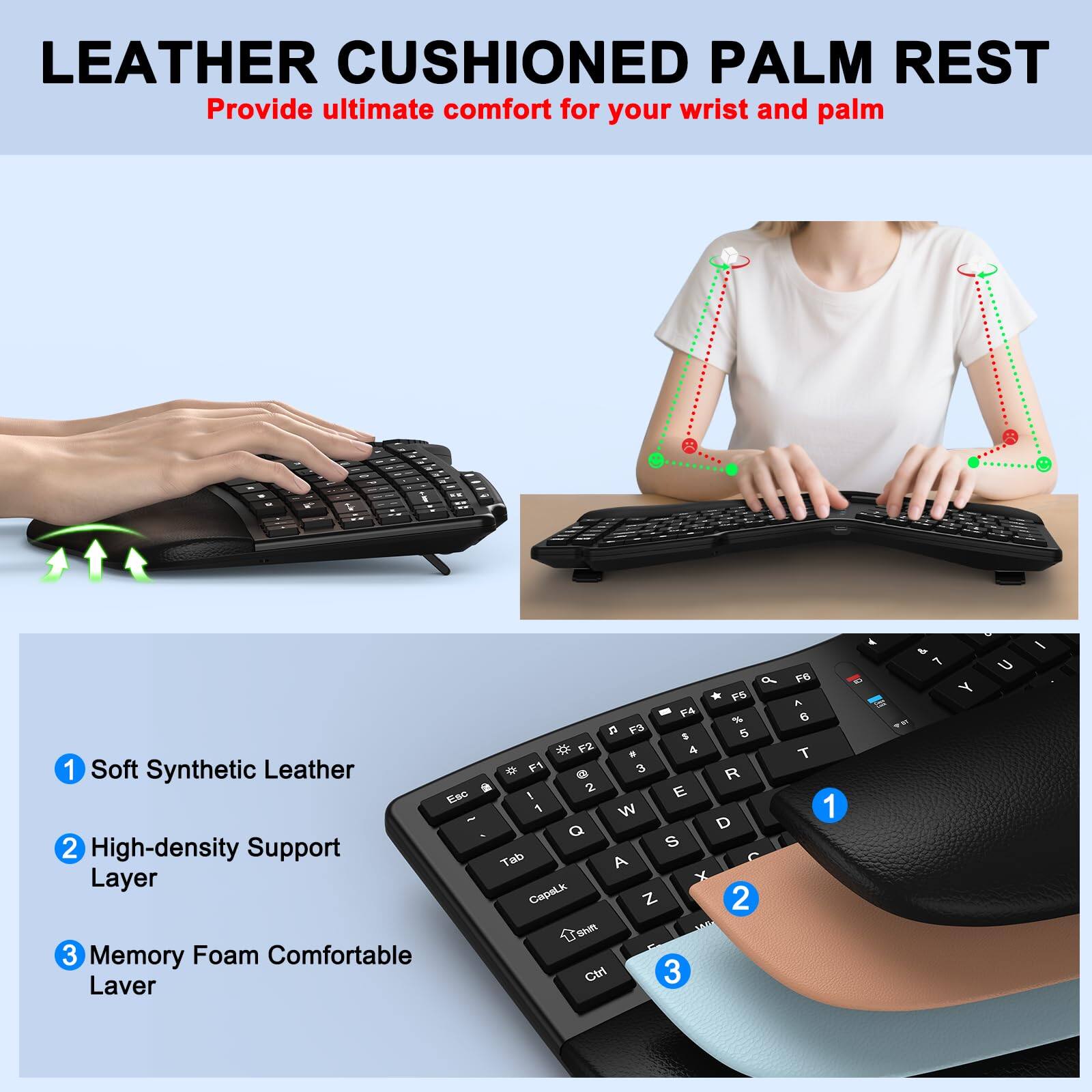 LEATHER CUSHIONED PALM REST  
Provide ultimate comfort for your wrist and palm

1. Soft Synthetic Leather
2. High-density Support Layer
3. Memory Foam Comfortable Layer