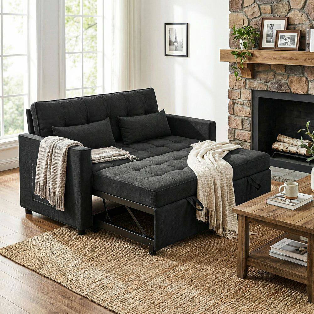 Angle. Kadyn - 3-in-1 Convertible Sofa Bed, 5-Level Adjustable Backrest Transforms from Loveseat to Chaise & Full Bed - Black.