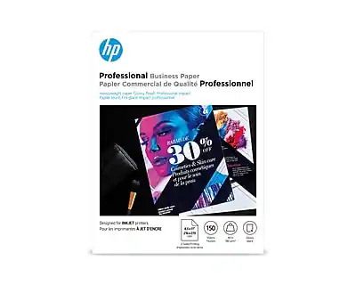 Sure, here is the corrected and grouped text:
---
**hp Professional Business Paper**
**Papier Commercial de Qualité Professionnelle**
*hp* Professional Business Paper for great print quality and professional impact.
*Papier Commercial de Qualité Professionnelle pour une impression professionnelle.*
---
**30% OFF**
*Économisez jusqu'à 30% sur l'achat de papier pour l'impression.*
---
**Designé pour l'impression professionnelle**
*Conçu pour les imprimantes HP et compatibles.*
---
**150 g/m²**
*Papier de 150 g/m² pour une impression de haute qualité.*
---
**A4**
*Format A4.*
---
**100 feuilles**
*Contenu : 100 feuilles.*
---
**Pack de 4**
*Pack de 4 recharges.*
---