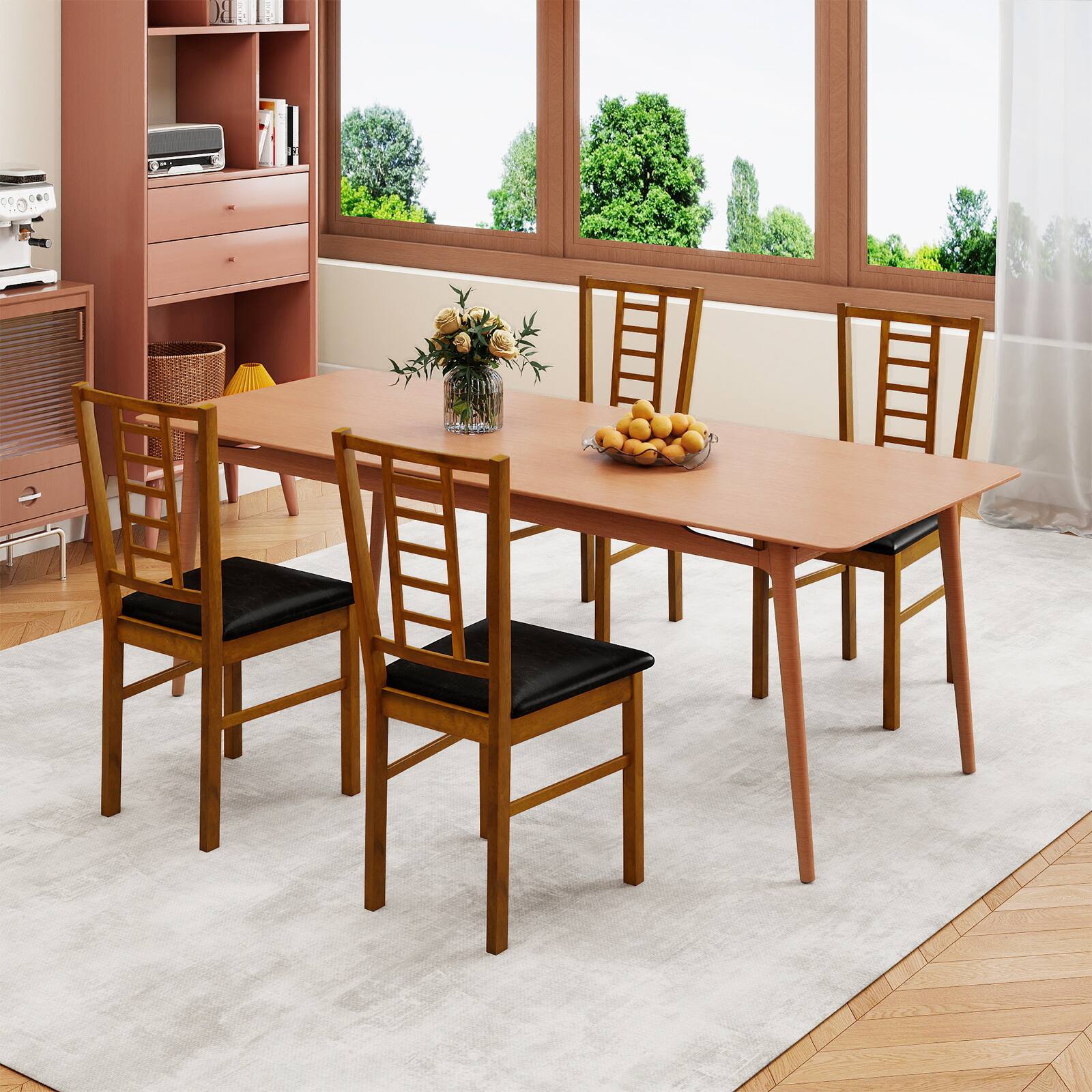 Alt View 1. Gymax - Gymax Wood Dining Chairs Set of 4 w/Rubber Wood Frame Padded Seat Slatted Backrest Walnut - Brown.