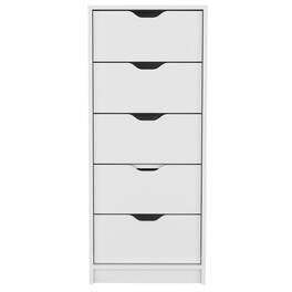 TuHome - Basilea 5 Drawers Tall Dresser, Pull Out System - White