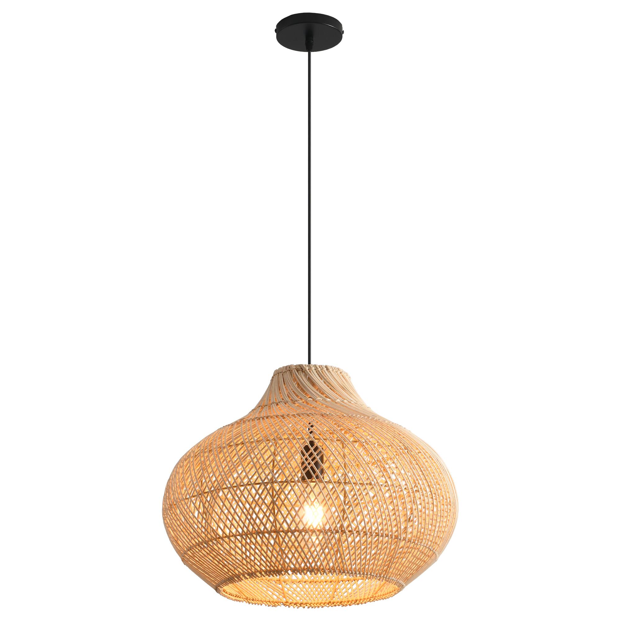 Alt View 5. Parrot Uncle - 1-Light Retro Brown Rattan Hand-Woven Dome Hanging Pendant Light - Brown.