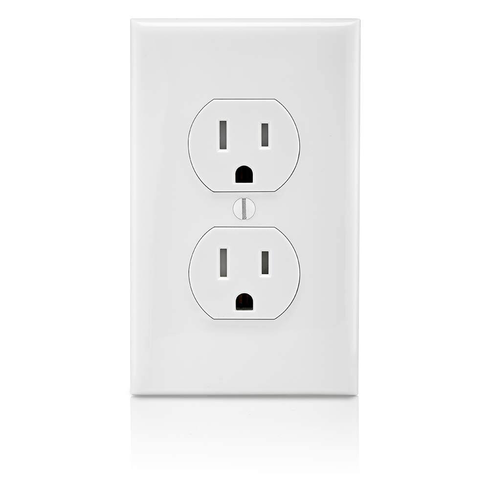 Left. Leviton - 15 Amp Tamper-Resistant Duplex Outlet (10-Pack) - White.