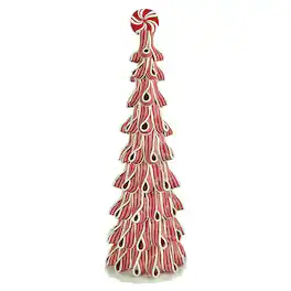 The Gerson Companies - Gerson Incandescent Red/White Peppermint Ribbon with Light Christmas Tree 18 in - Red|White
