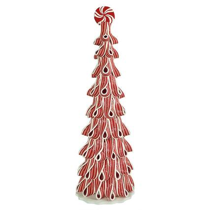 Front. The Gerson Companies - Gerson Incandescent Red/White Peppermint Ribbon with Light Christmas Tree 18 in. - Red|White.