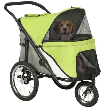 Front. Pawhut - Dog Stroller, 3 Wheels Pet Stroller with One-Hand Fold, Rubber Wheels, Storage Bag, Cushion, Safety Leash.