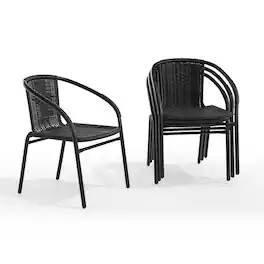 Emma + Oliver - 4 Pack Rattan Indoor-Outdoor Restaurant Stack Chair with Curved Back - Black