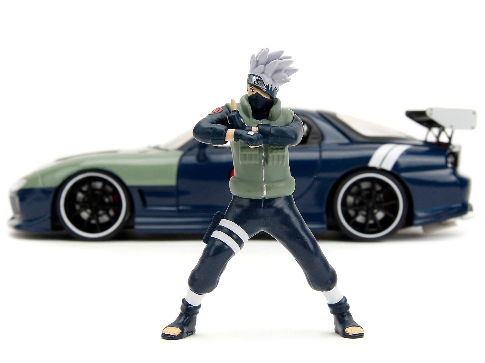 Alt View 6. Jada - 1993 Mazda RX-7 Dark Blue w/Green Hood and Figure "Naruto Shippuden" (2009-2017) TV 1/24 Model Car by Jada.