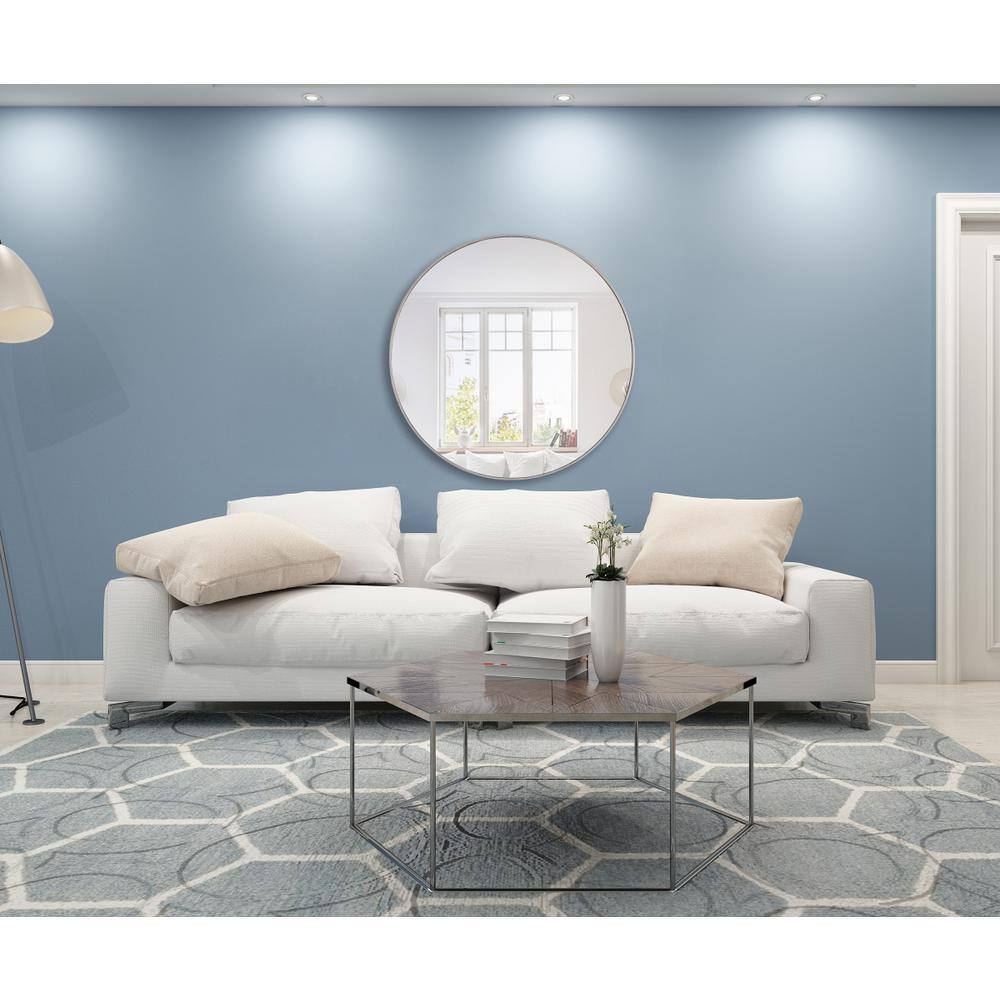 Angle. Elegant Decor - Metal frame Round Mirror 48 inch Silver finish - Silver.