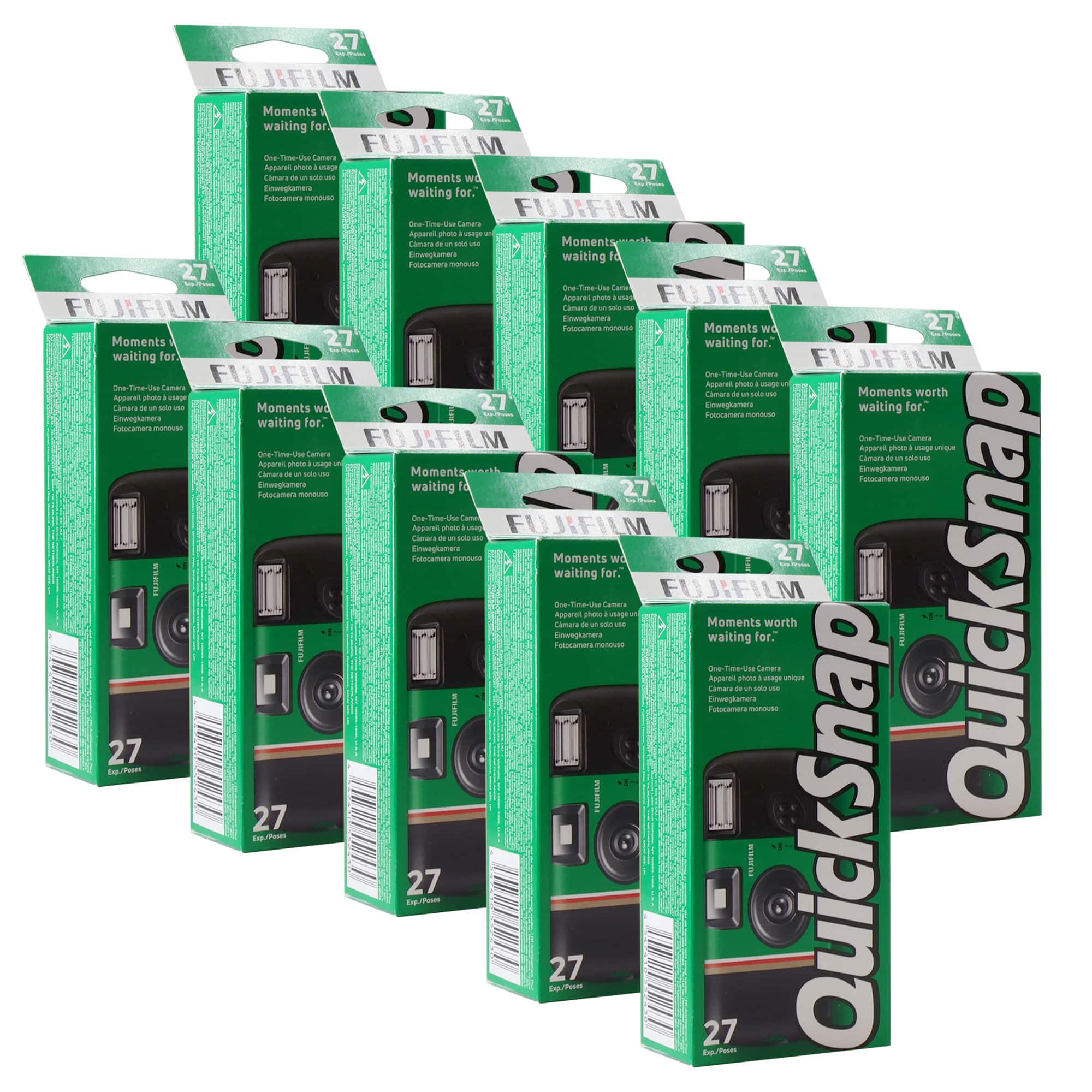 10x Fujifilm QuickSnap Flash 400 One-Time-Use Disposable Camera (27 Exposures) - Green