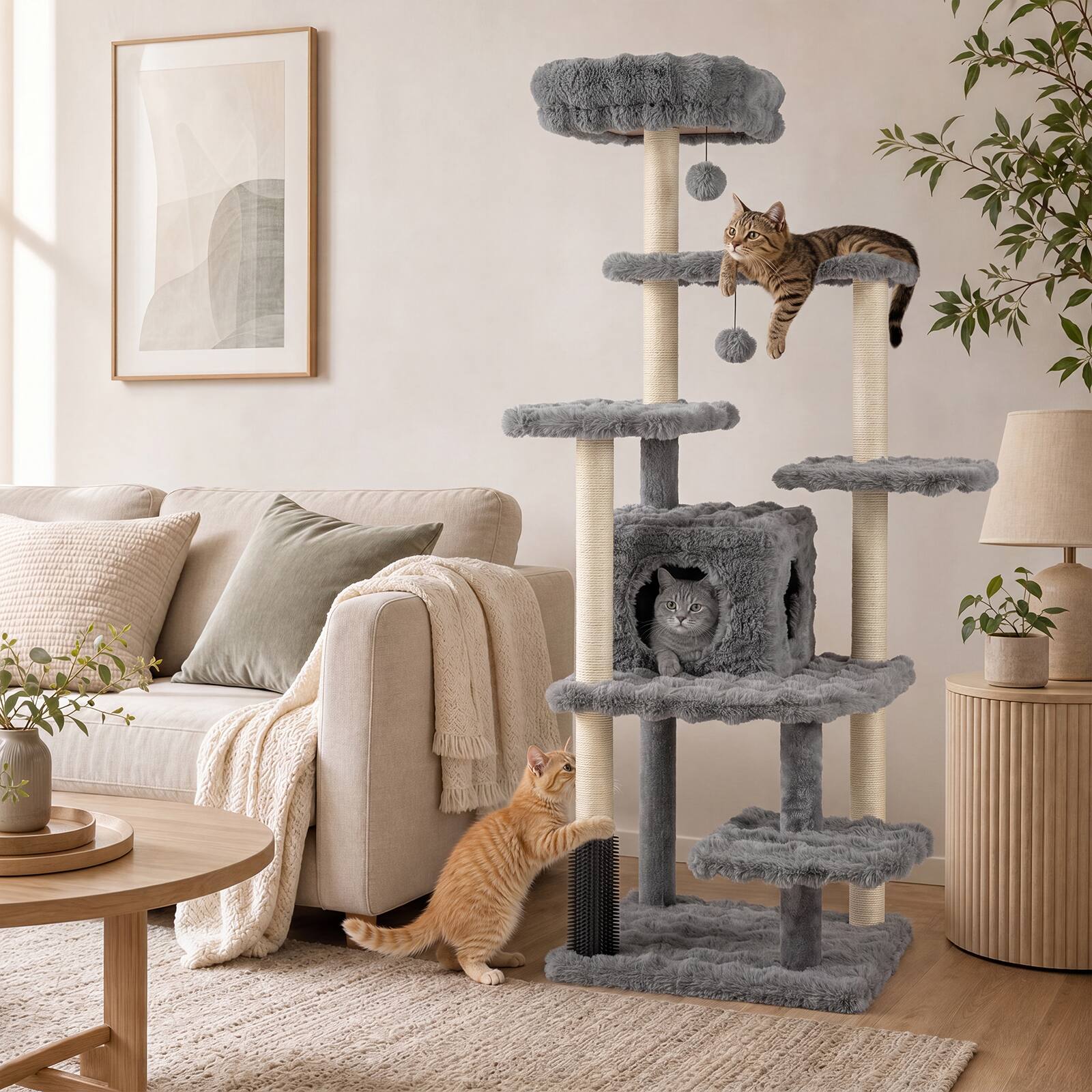 Alt View 1. Costway - Costway 67" Multi-Level Cat Tree with Large Cat Condo Indoor Cat Tower for Kittens - Gray.