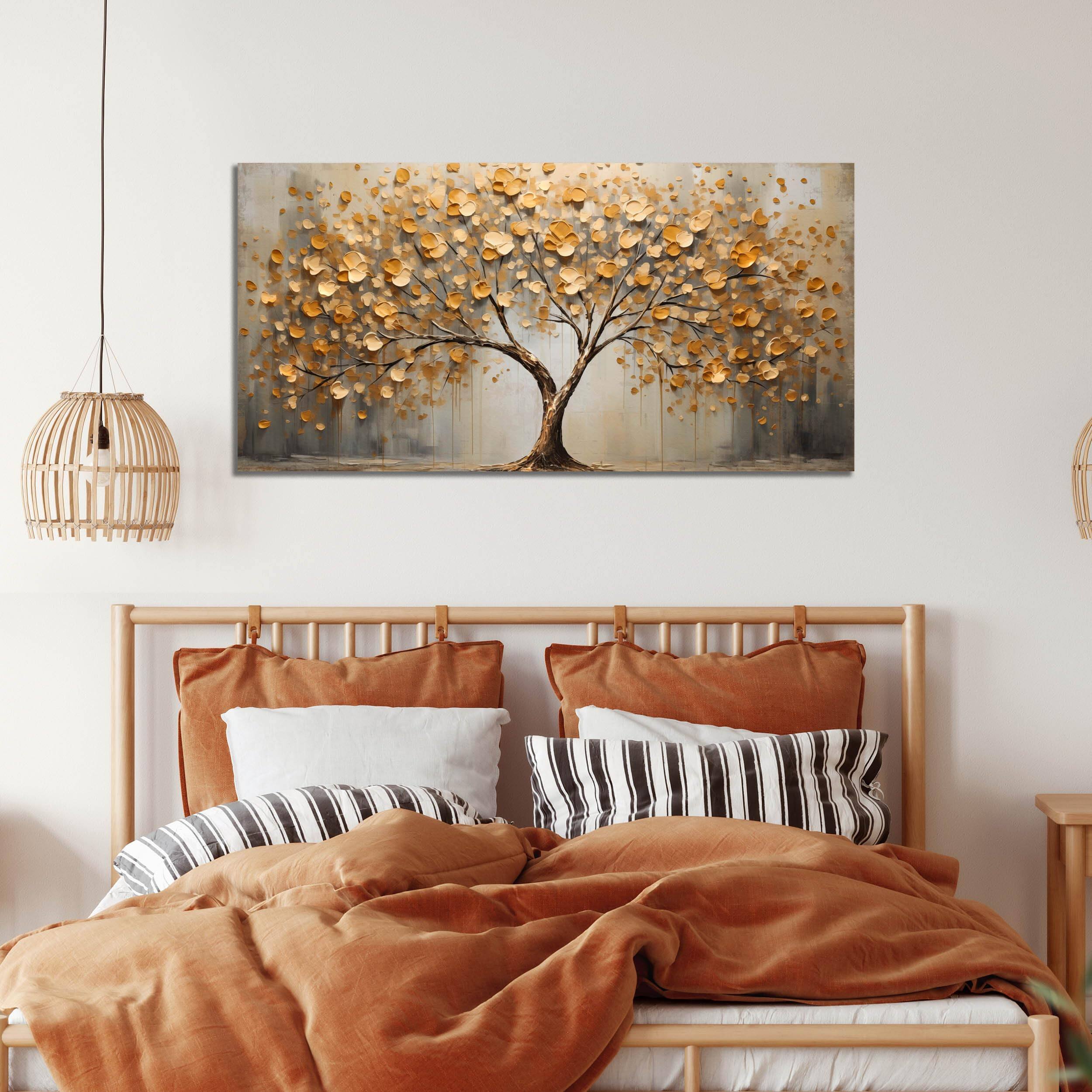 Alt View 2. Hirose Alice - Tree Art Pictures for Wall in Living Room - Gold Yellow Canvas Wall Art for Bedroom - Abstract Art Wall Decor - White 40L" x 20W".