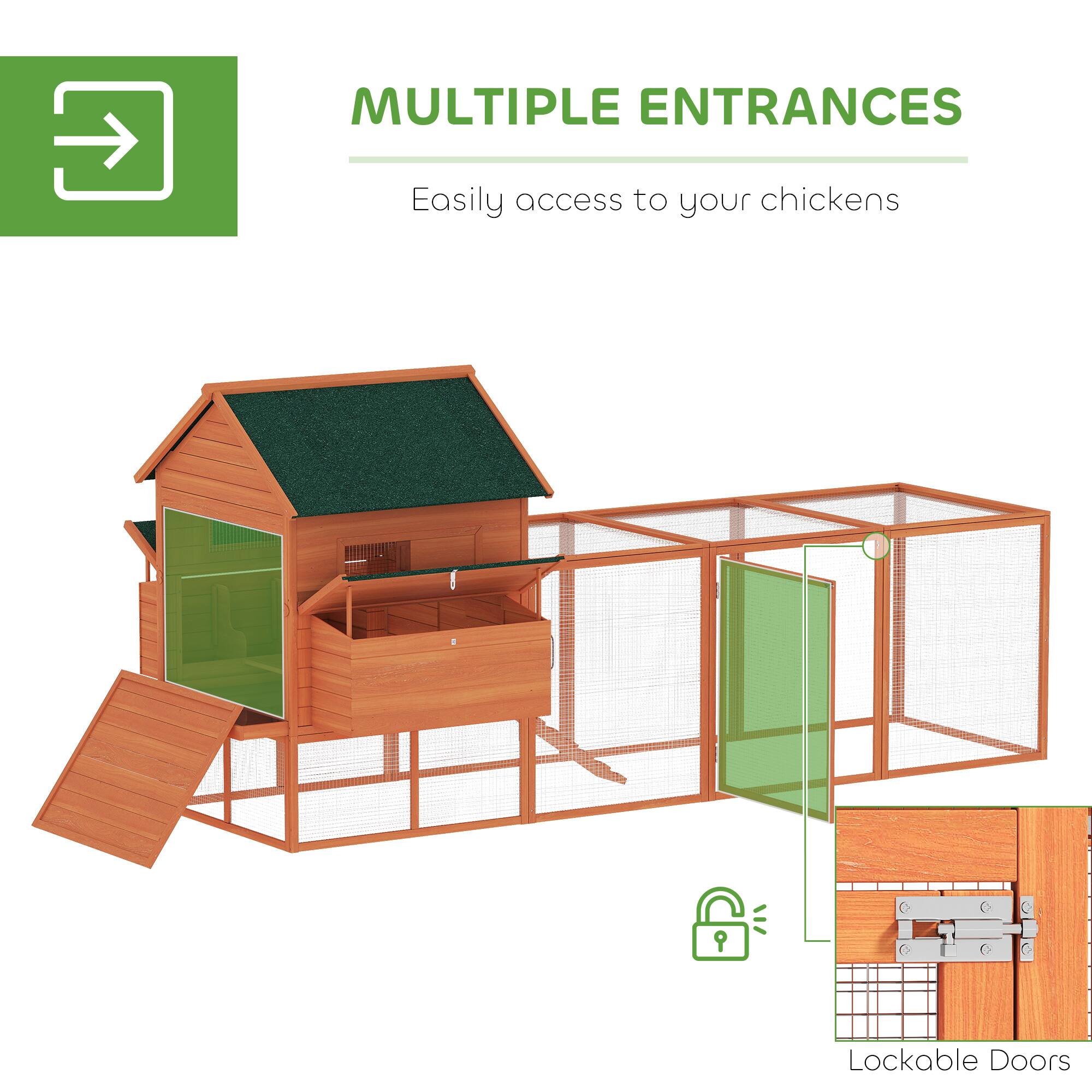 MULTIPLE ENTRANCES  
Easily access to your chickens  

9 Lockable Doors