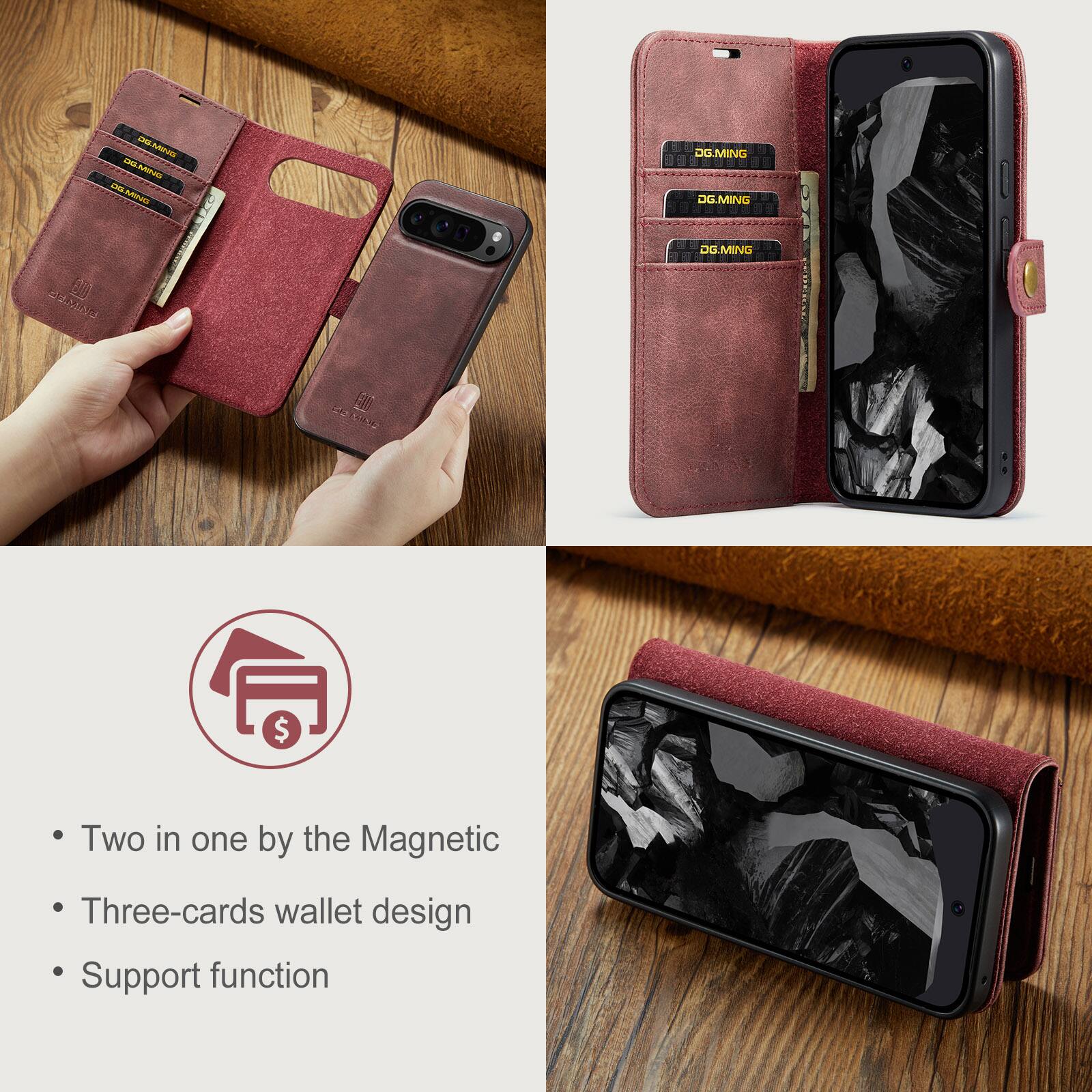 LIM MTAS CNL ntorao OEL AnAt DB JG.MING DG.MING 50 E DG.MING CUSEEN F EY $ Two in one by the Magnetic Three-cards wallet design Support function