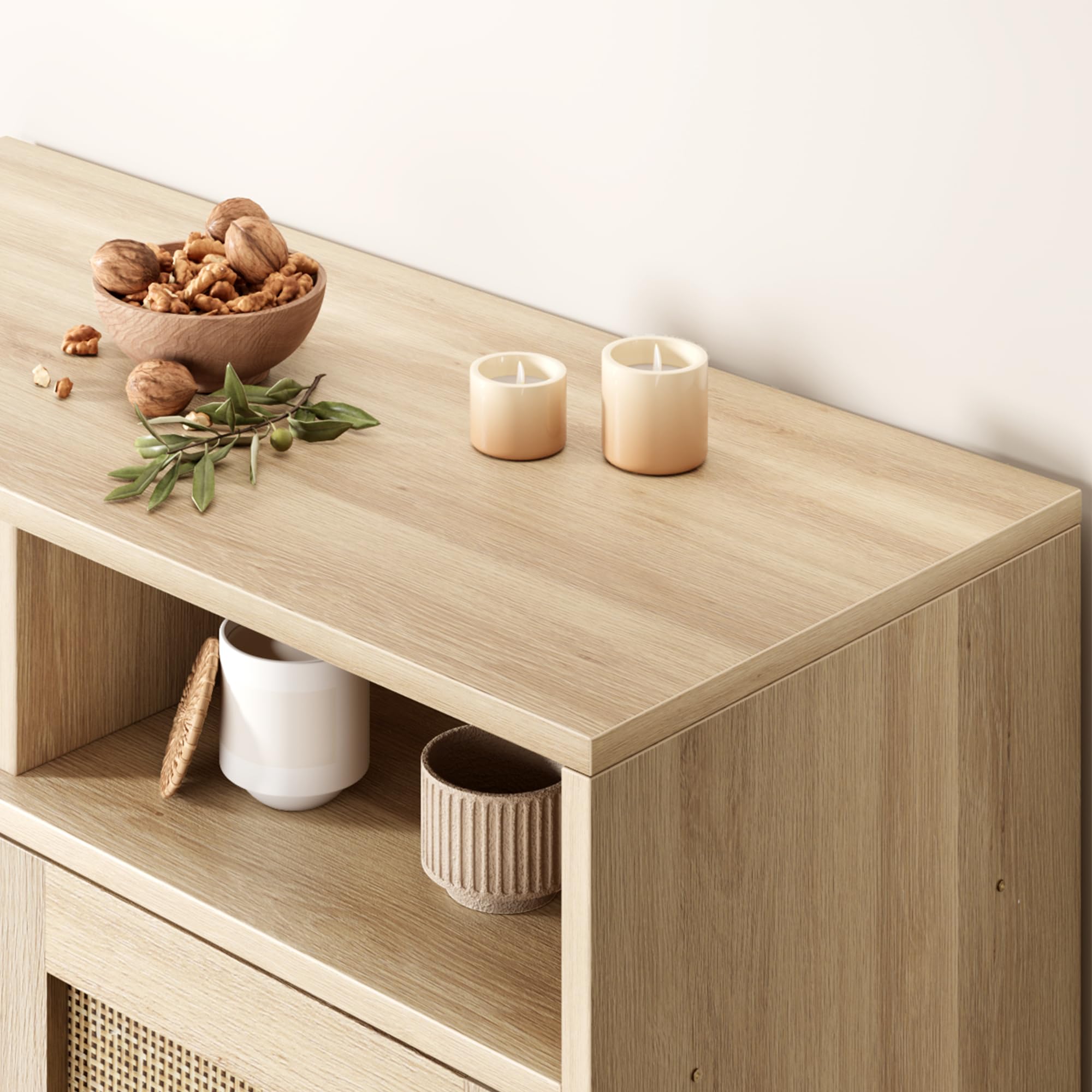 Alt View 5. Babevy - 2 Pack Rattan Sideboard Buffet Cabinet with 2 Doors, Modern Storage for Kitchen, Dining & Coffee Bar - Natural.