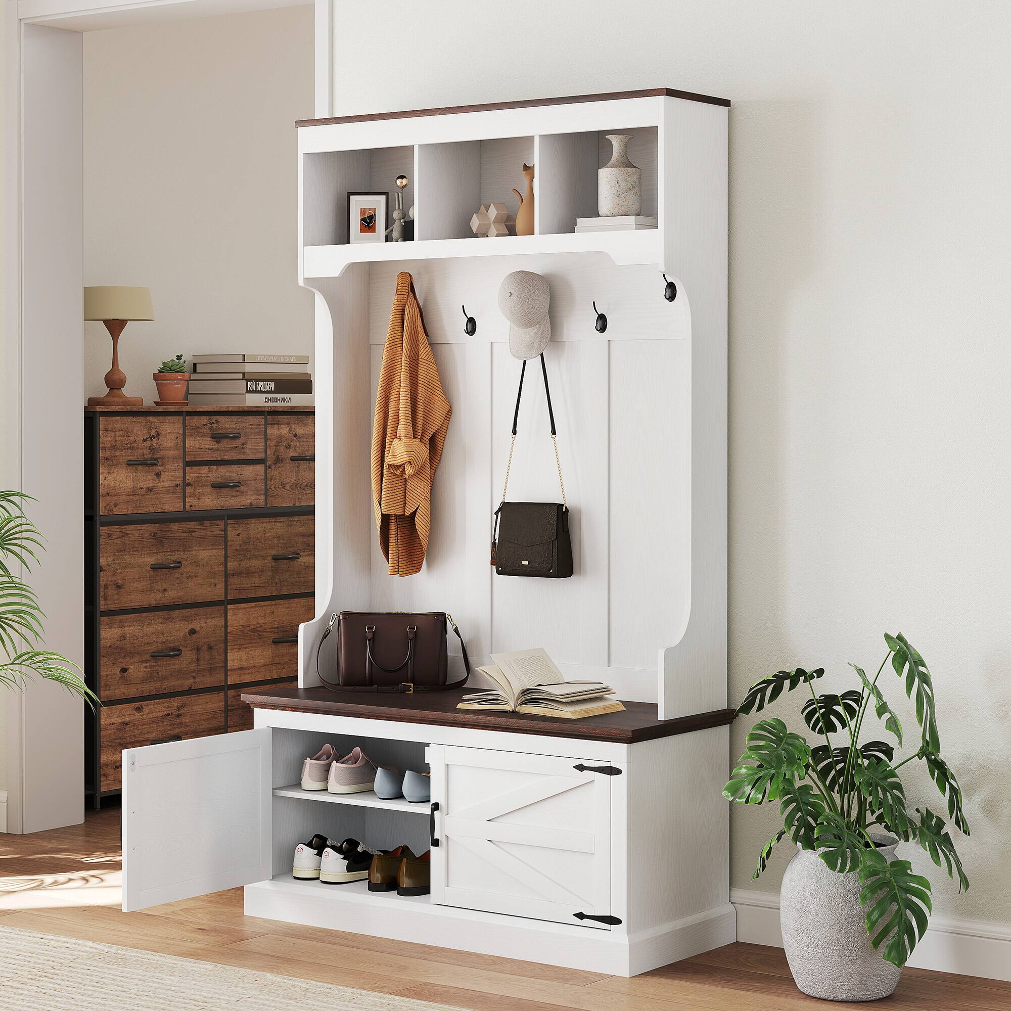 Homcom Hall Tree with Shoe Storage, Coat Rack with Bench, Entryway