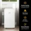 The text on the image is grouped and corrected as follows:

1. Powerful Cooling: 14,000 BTU ASHRAE 10,000 BTU SACC
2. Heat Mode: 10,000 BTU
3. Air Flow: 3 Fan Speeds
4. Dehumidification: 108 Pints Per Day
5. Up to 700 Sq. Ft.