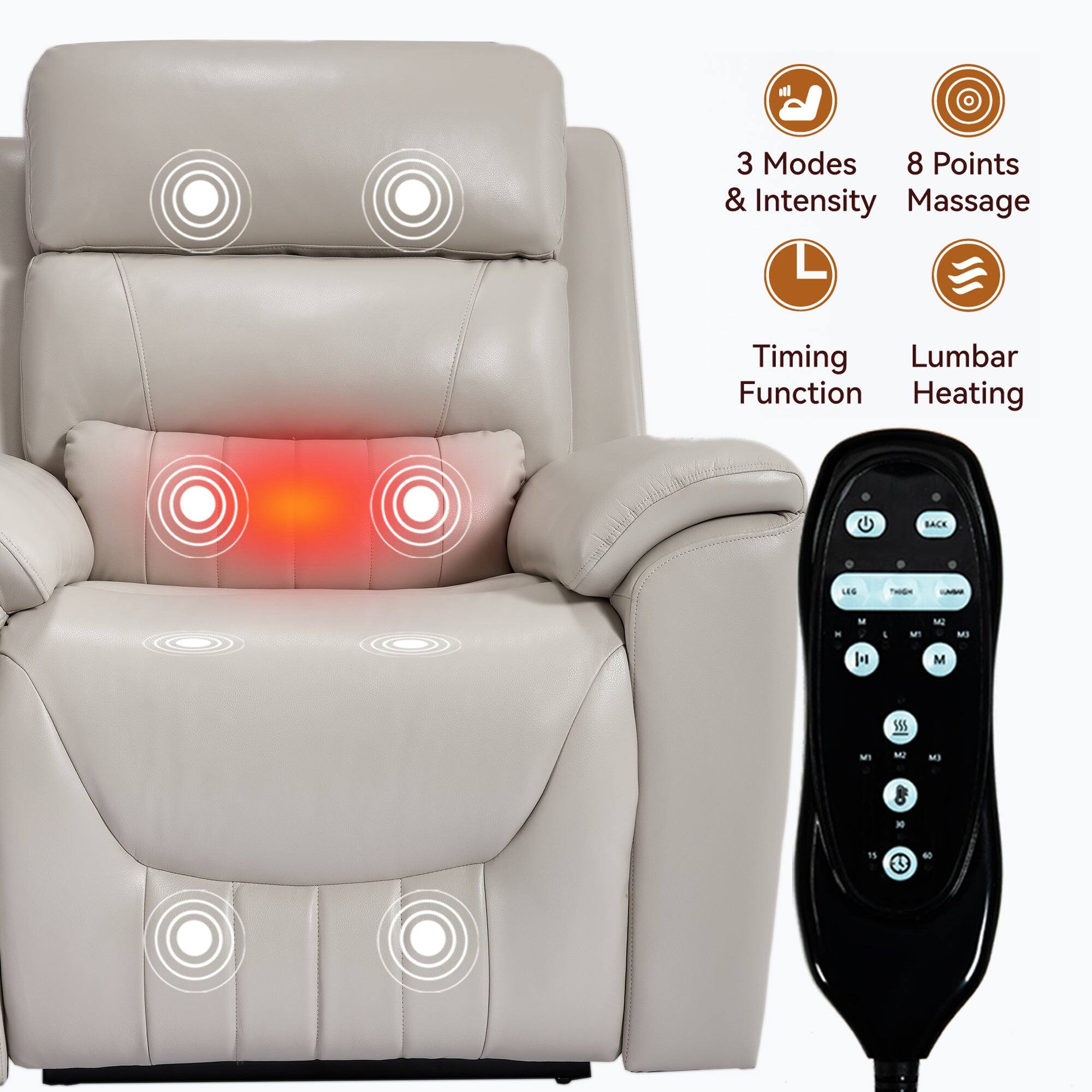 3 Modes & Intensity  
8 Points Massage  
Timing Function  
Lumbar Heating