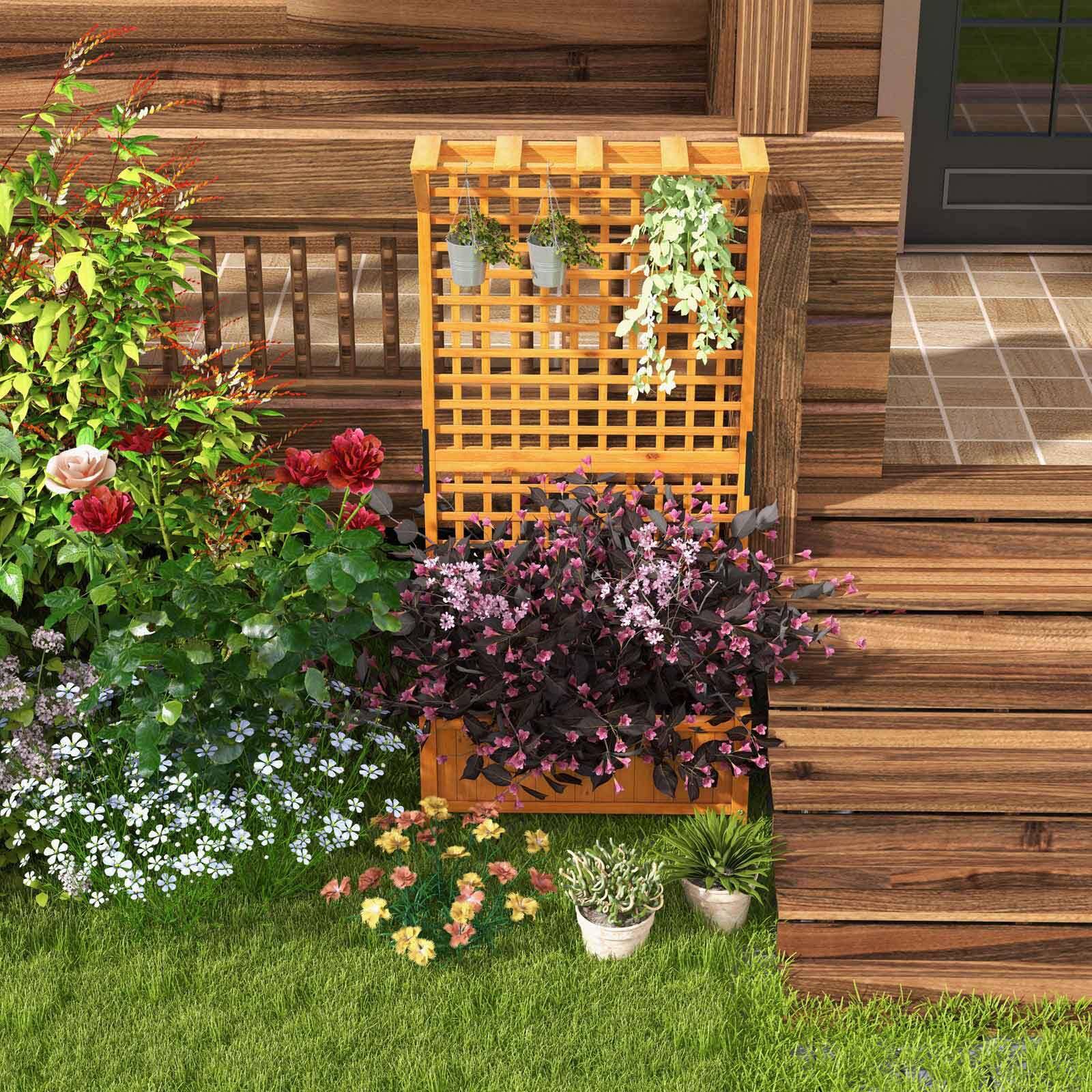 Angle. SlickBlue - Raised Garden Bed with Trellis and Hanging Roof for Vegetables and Flowers - Natural.