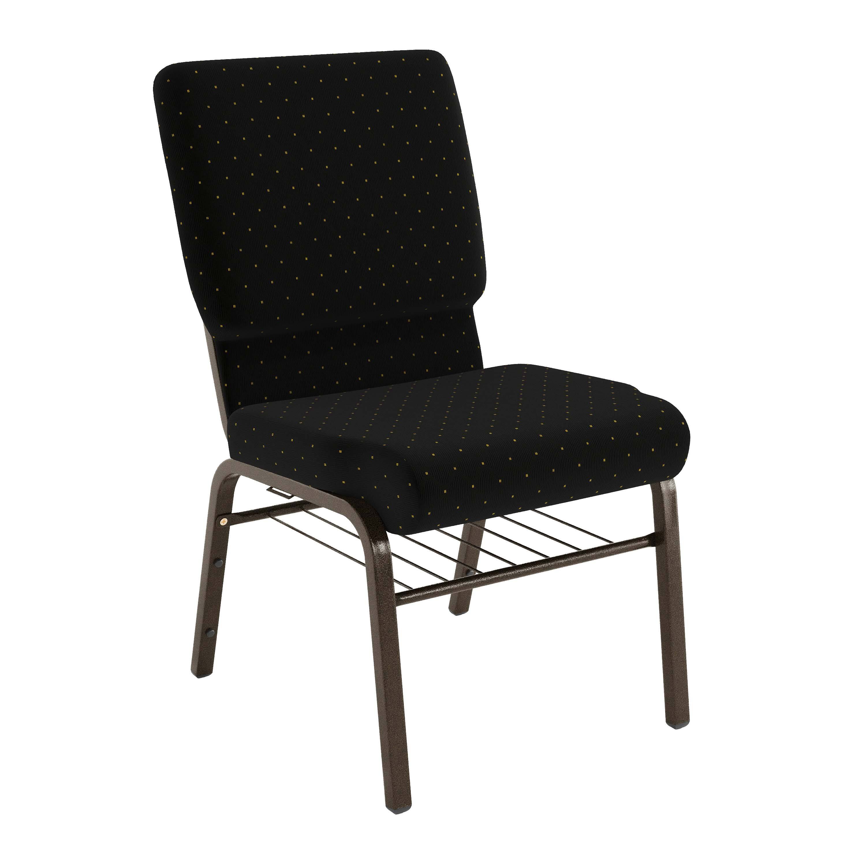 Front. Flash Furniture - HERCULES Series 18.5''W Church Chair in Black Dot Patterned Fabric with Book Rack - Gold Vein Frame - Black.