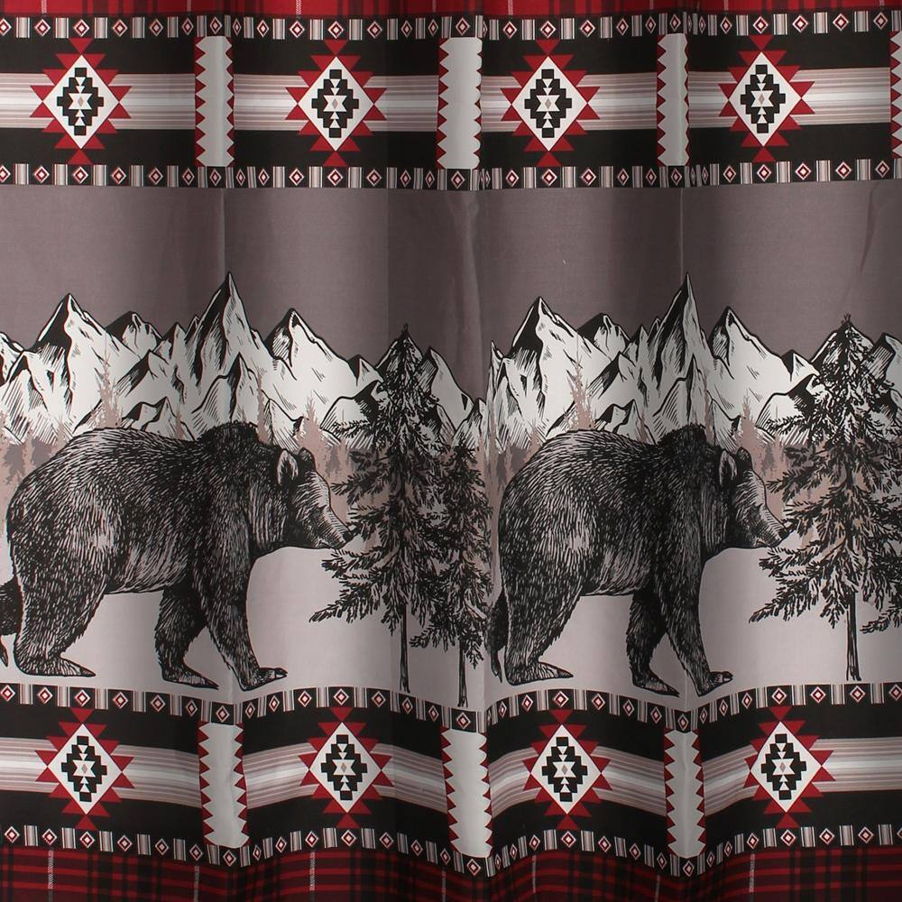 Left. Greenland Home Fashions - Greenland Home Fashions Timberline Bath Shower Curtain - 72x72" Red - Red.