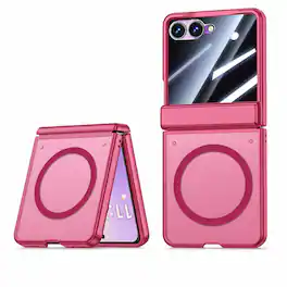 Dteck - Magnetic Case for Samsung Galaxy Z Flip8, Compatible with MagSafe, Hinge Protection & Tempered Glass Screen Cover - Red (Privacy Screen)