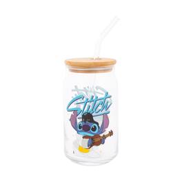 Disney - Lilo & Stitch Elvis Stitch 16-Ounce Glass Tumbler With Lid and Straw - Multi-Colored