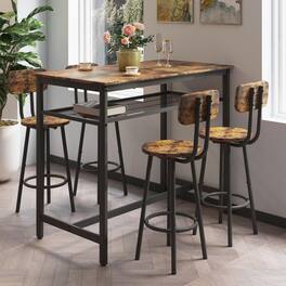 Ecooso - 5-Piece Kitchen Counter Height Table Set, Bar Table with 4 Chairs - Brown