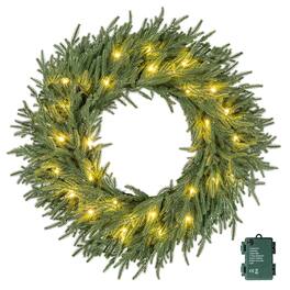 Costway - Coatway 1 PCS 24" Artificial Pre-Lit Christmas Wreath with 108 Branch Tips & 35 White LED Lights Advent Calendar - Green