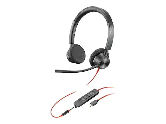 Front. HP - Poly Blackwire 3325 USB-C Headset - Stereo, 3.5mm, 7 ft, Noise Canceling - Black.