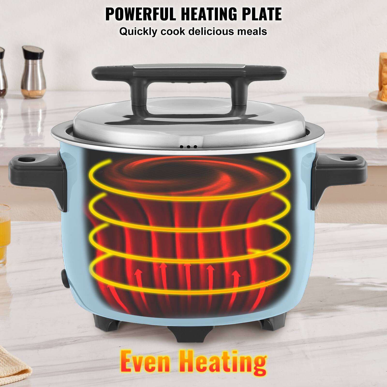 POWERFUL HEATING PLATE  
Quickly cook delicious meals  
Even Heating