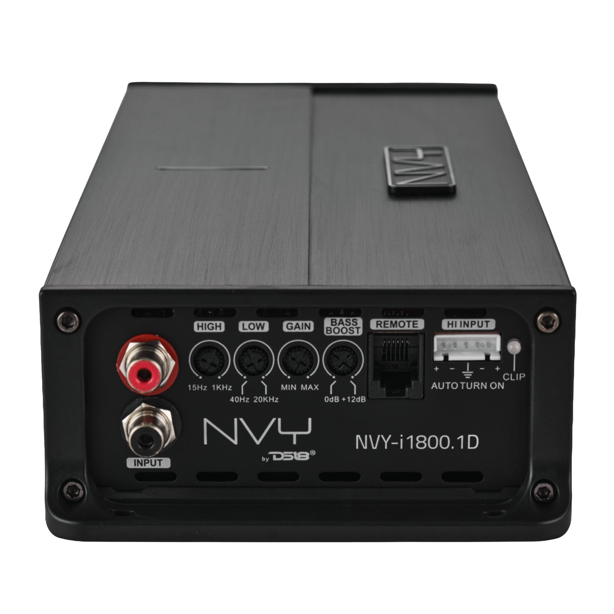 HIGH  
LOW  
BASS REMOTE GAIN BOOST  
HI INPUT  
+ CLIP  
15Hz 1KHz  
MIN MAX AUTO TURN ON  
40Hz 20KHz  
OdB 12dB  
NVY-i1800.1D by D518