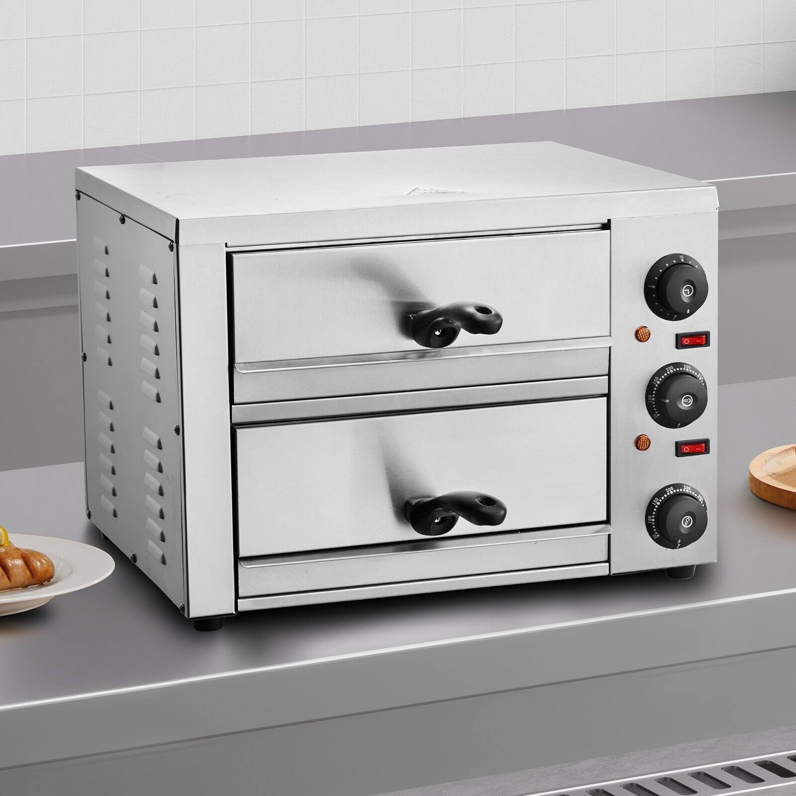 Alt View 1. Glintex - 12in Electric Pizza Oven Countertop, Adjustable Temp 120min Timer for Home Kitchen Cooking - Silver.